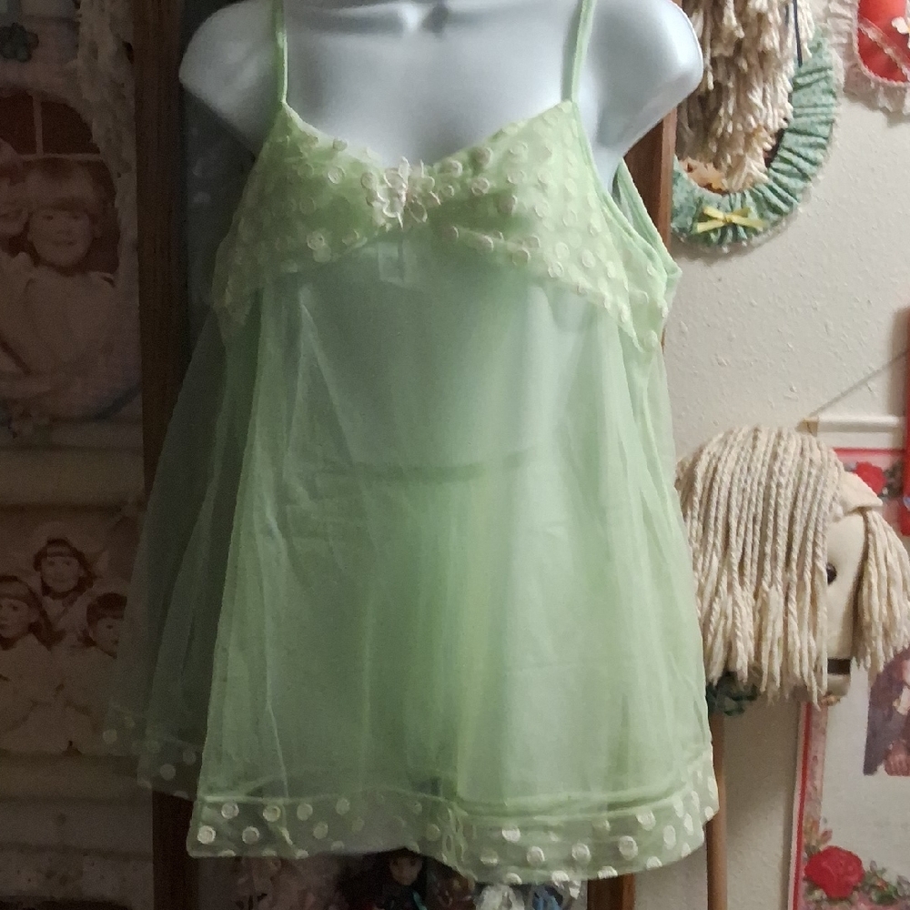 Vintage 70's,Like NEW,Light,Mint Green, Sheer, Babydoll,2 pc., Lingerie☘️💚☘️💚☘